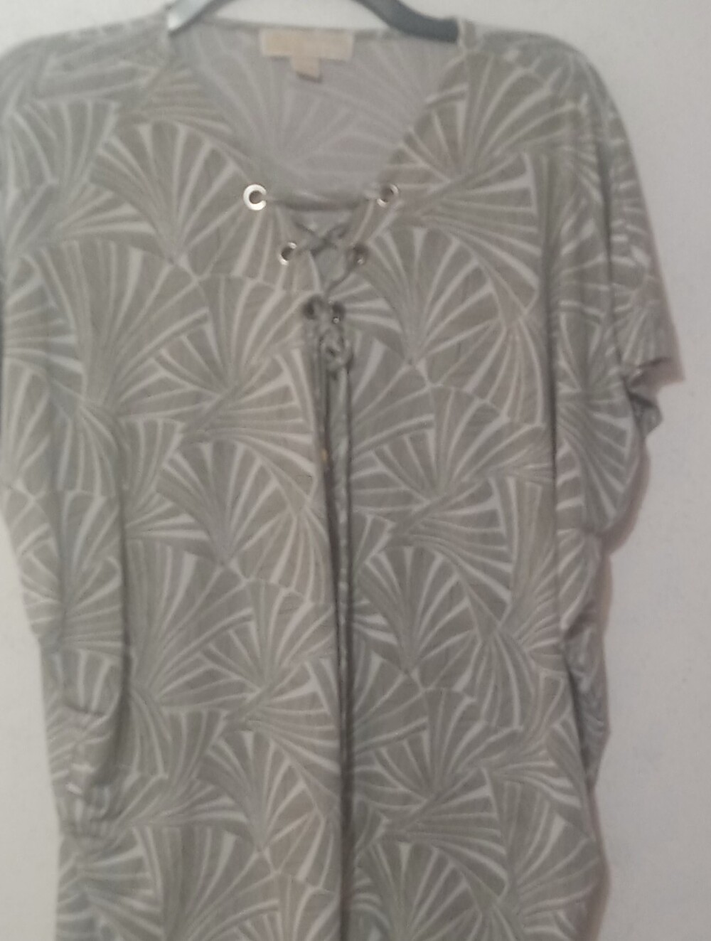 Michael Kors Gray Lace-Up V-Neck Fan-Print Tunic
